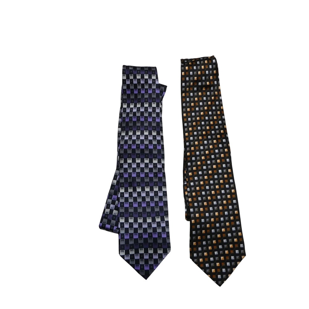 Harve Benard Tie Set Mens One Size Black Purple Geometric 100% Silk Lot Of 2